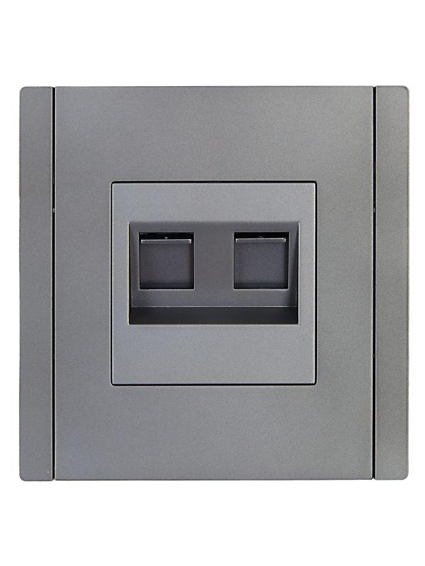 Розетка компьютерная 2-м RJ45 кат.5E FORTE&PIANO FP533 сталь IEK FP-K20-1-K46