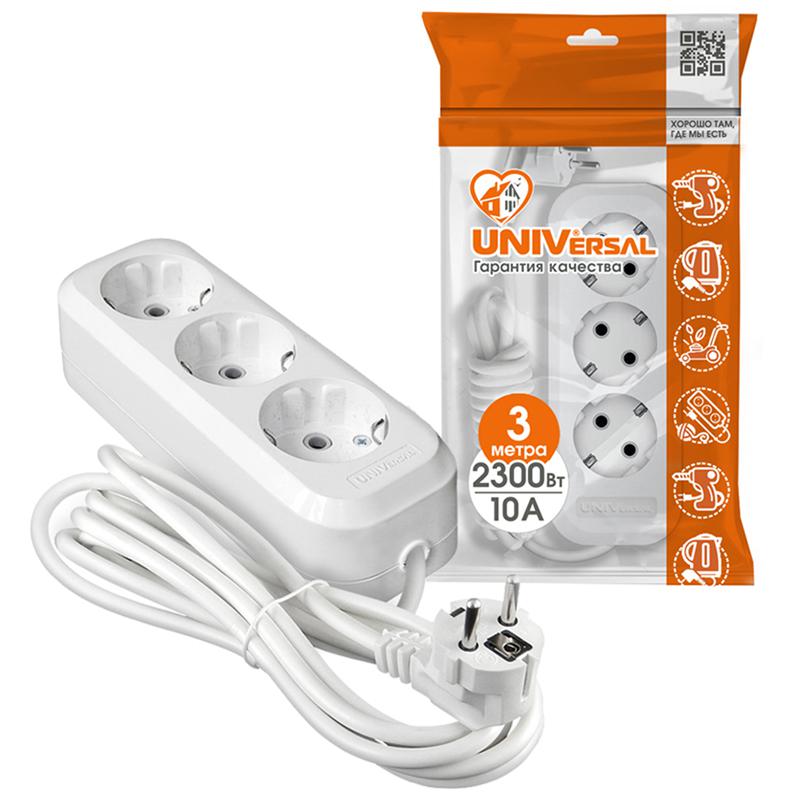 Удлинитель 3х3м с заземл. 10А IP20 У10-554 ПВС 3х0.75 UNIVersal 554-03