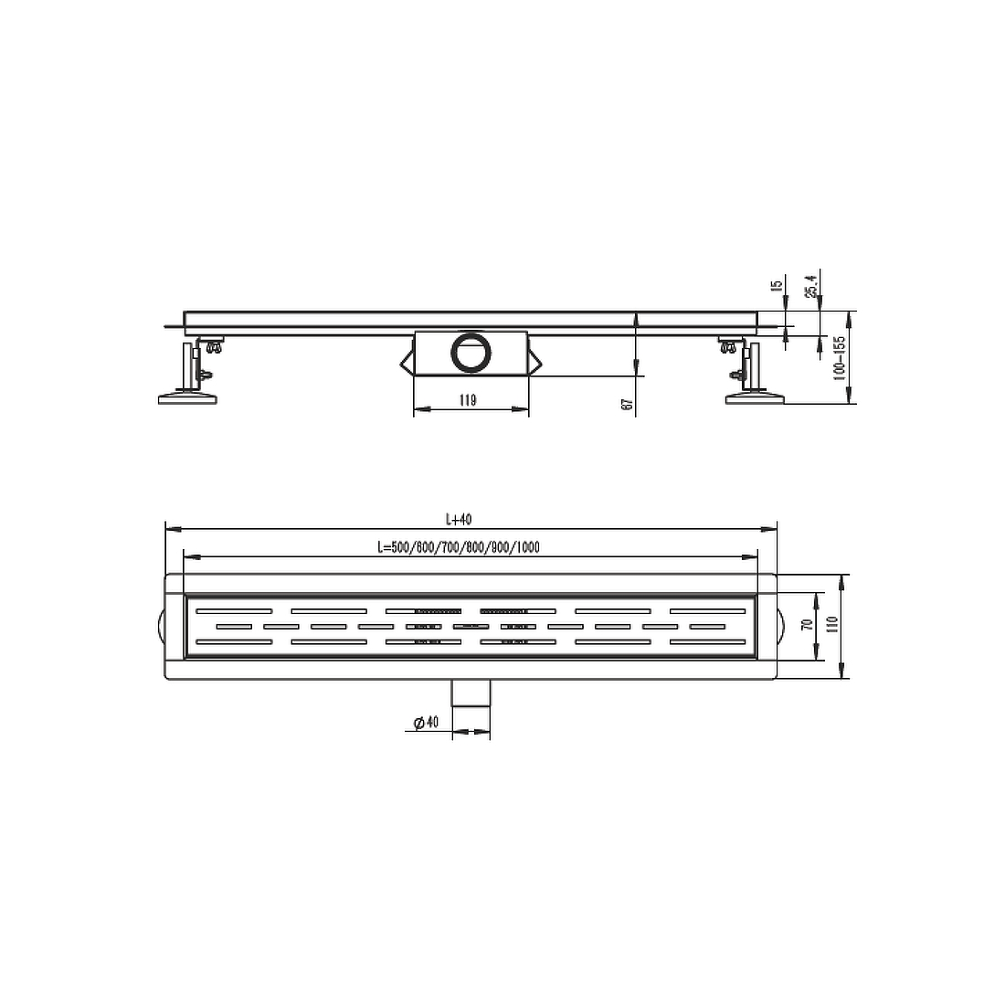 Душевой лоток (двухсторонняя решетка) Raglo R652.50.05, сатин