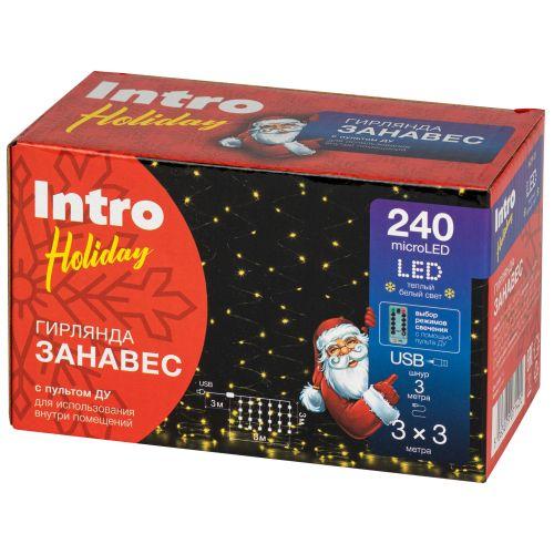 Гирлянда светодиодная "Занавес" 3х3м 240microLED тепл. бел. USB Holiday INZR-01 Intro Б0060435