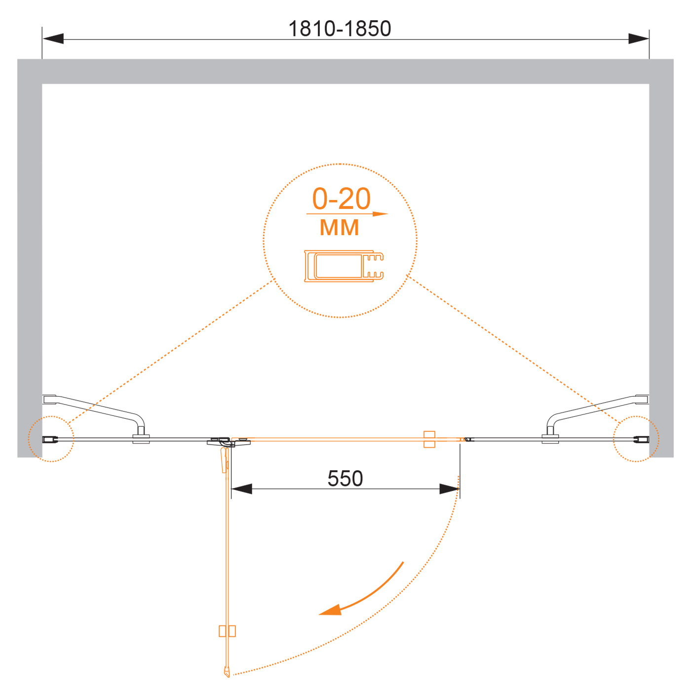 Душевая дверь CEZARES BERGAMO-W-B-13-90+60/40-C-Cr-L