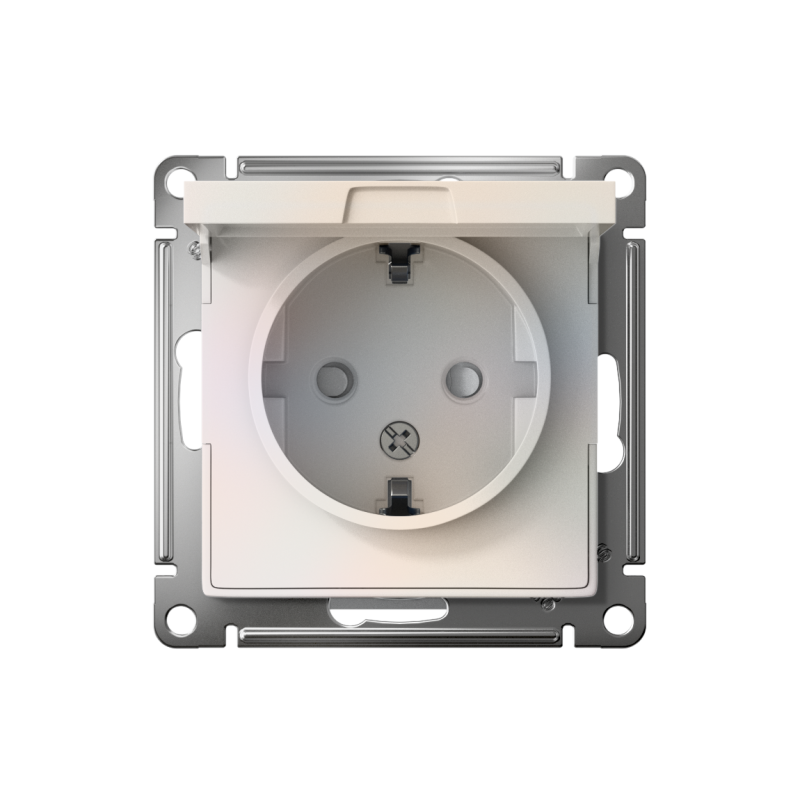 Розетка 1-м СП AtlasDesign 16А IP20 с заземл. защ. шторки с крышкой механизм жемчуж. SE ATN000446