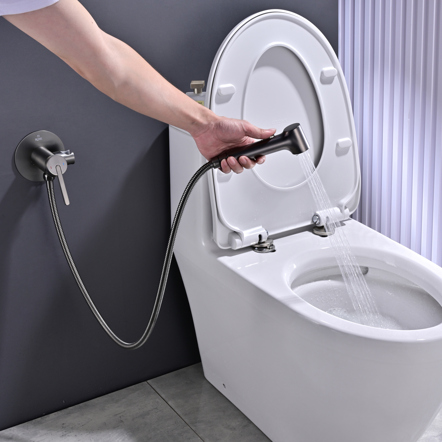 Гигиенический душ со смесителем Rose R235T, оружейная сталь