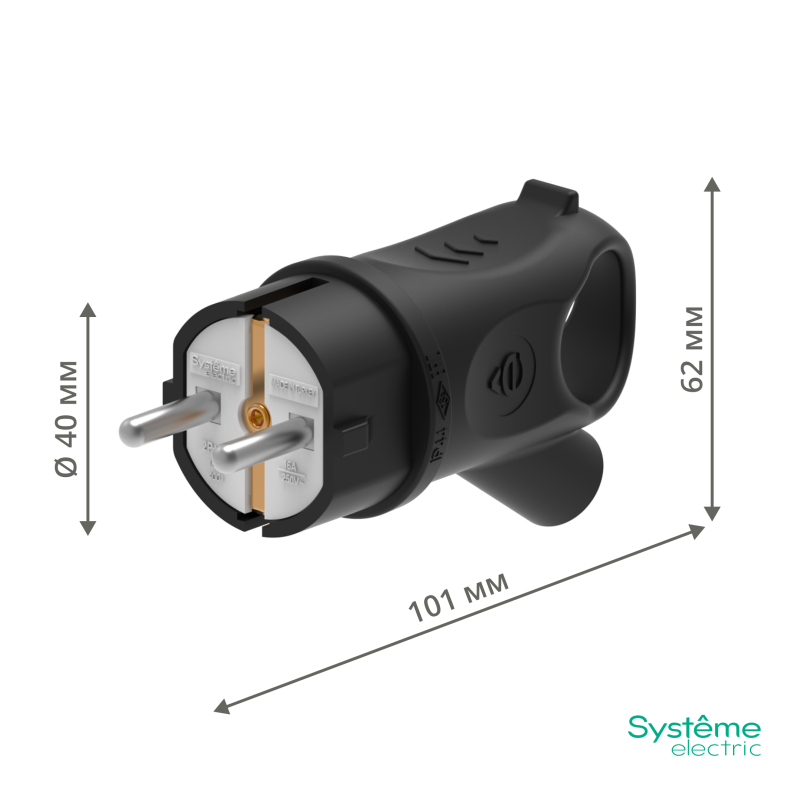 Вилка угловая MultiSet 16А 250В IP44 с заземл. каучук черн. SE MST1102BK