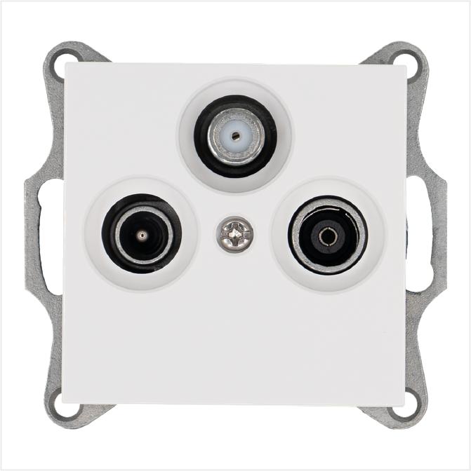 Розетка телевизионная оконечная TV + FM + SAT 3-м Ф9.5мм механизм бел. глянцевый Jasmart G6206W