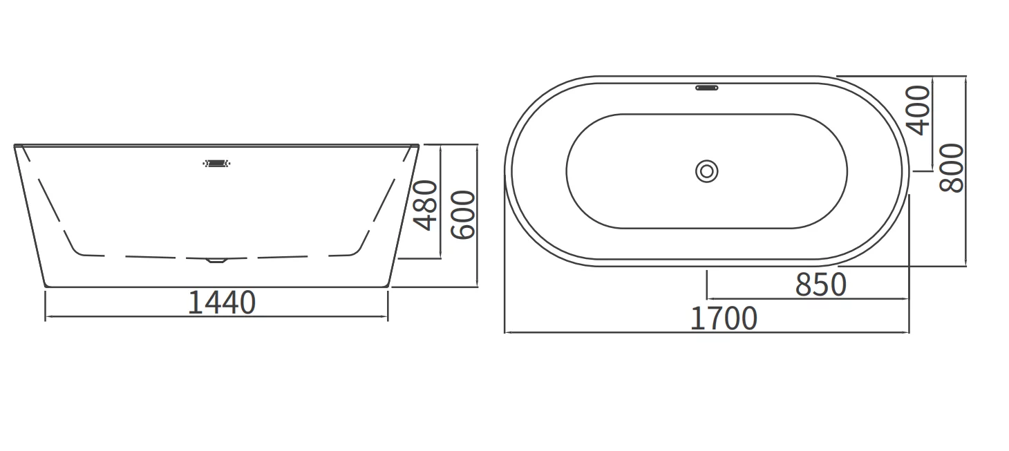 Акриловая ванна ARROW A1702TQU1, 170*80 см, отдельностоящая, со сливом-переливом, белый
