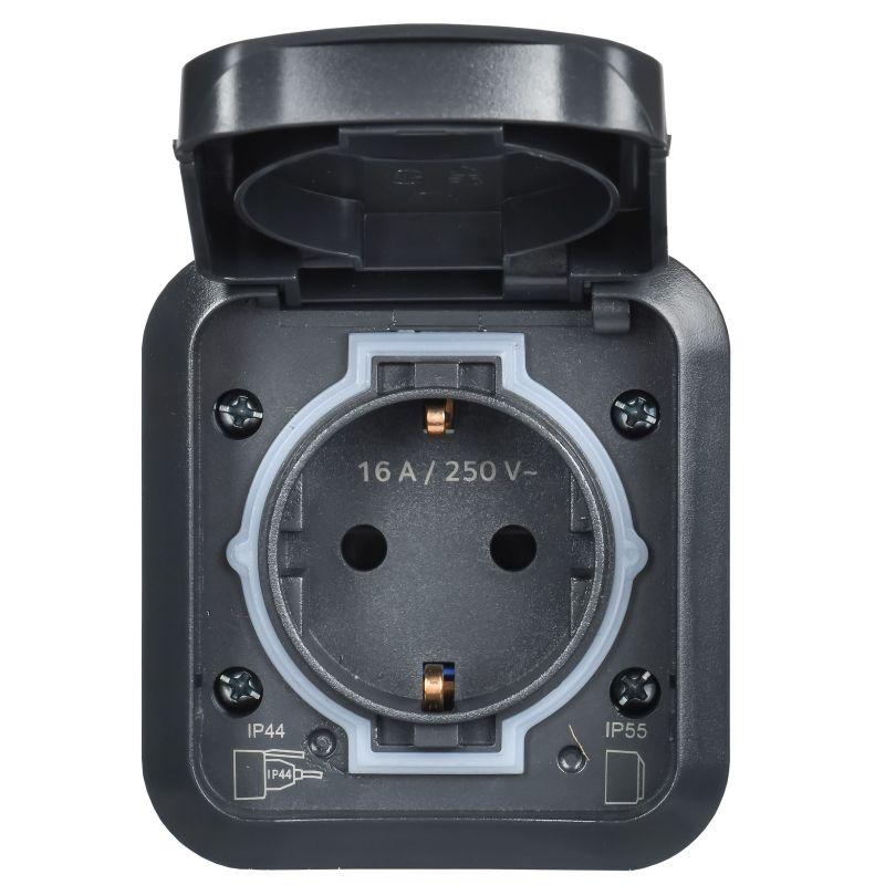 Розетка 1-м ОП TORS TS121 16А IP55 с заземл. защ. шторки с крышкой с иконкой самокат графит IEK TS-R110-16-55-K53