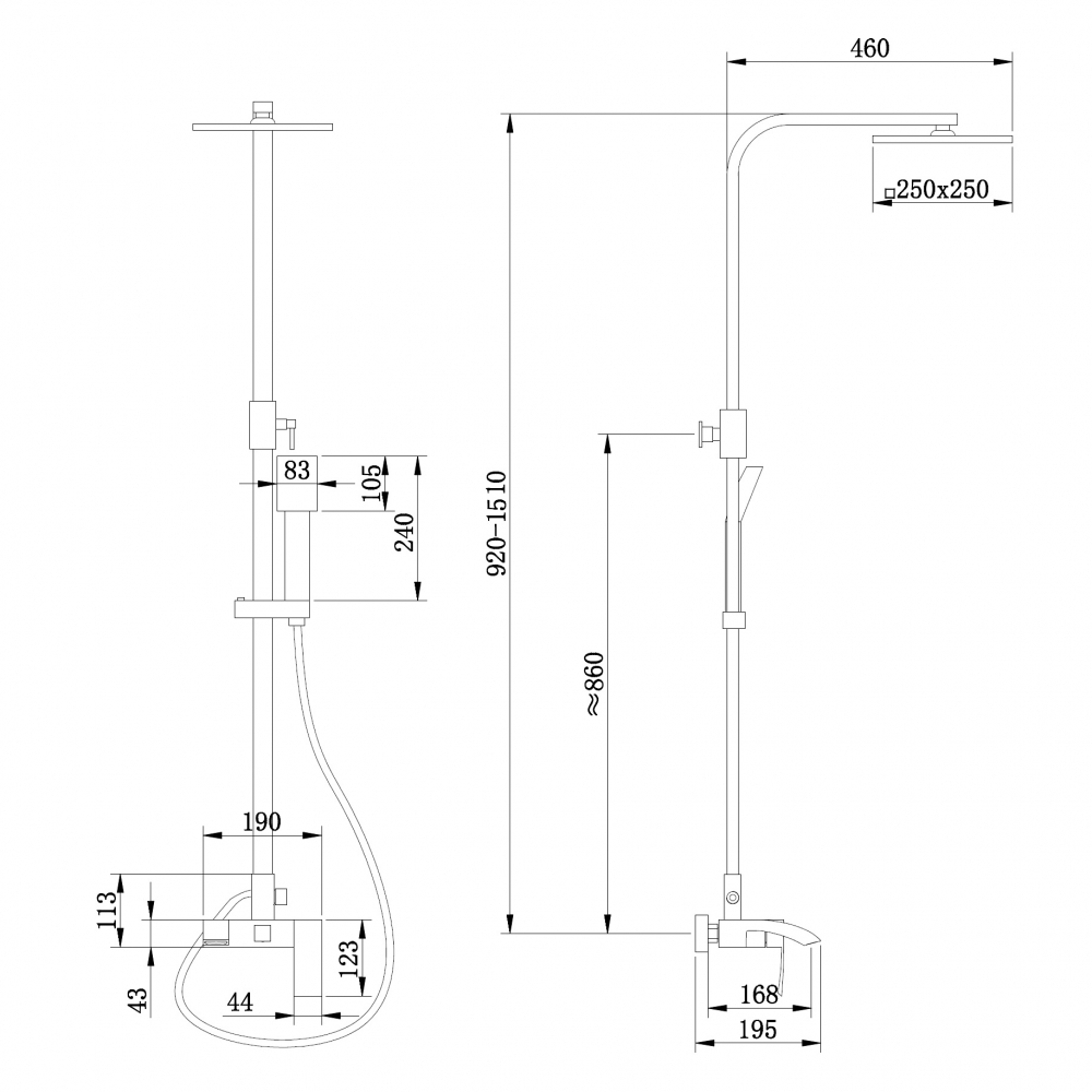 Душевая стойка ABBER Wasserfall AF8616BL с изливом, черный матовый
