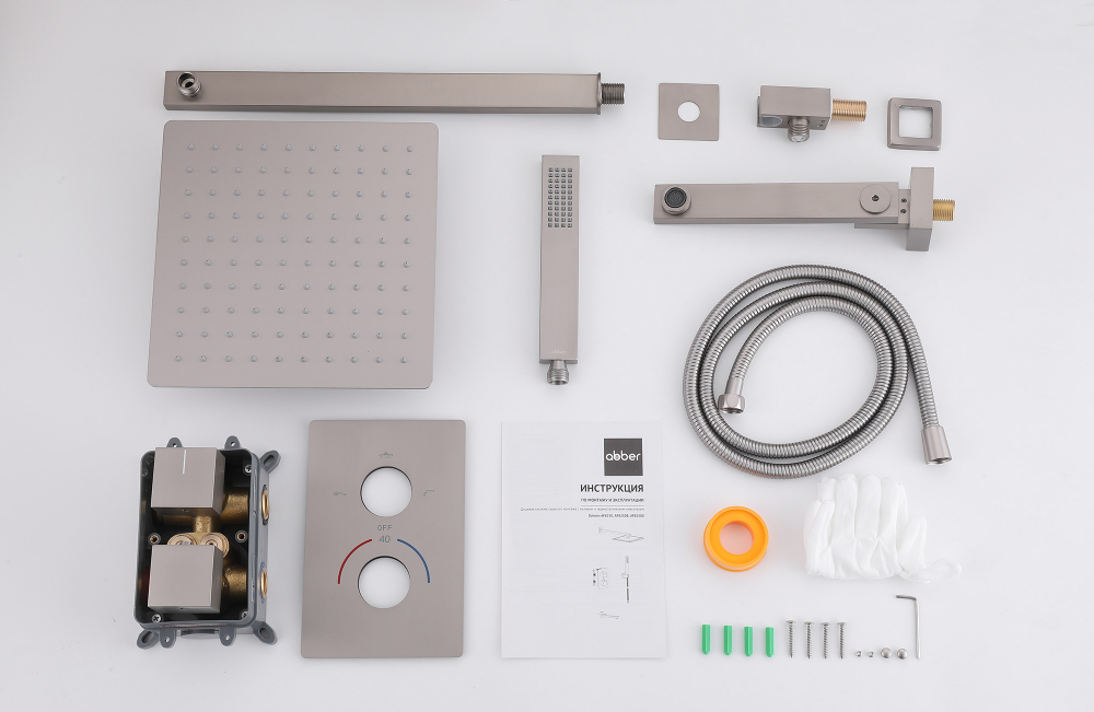 Душевая система ABBER Daheim AF8250SP скрытого монтажа с изливом, термостат, сатин