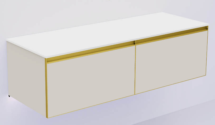 QUATRO 2 140см (70+70) тумба CASHMERE профиль MATT GOLD + внутр. подсв.