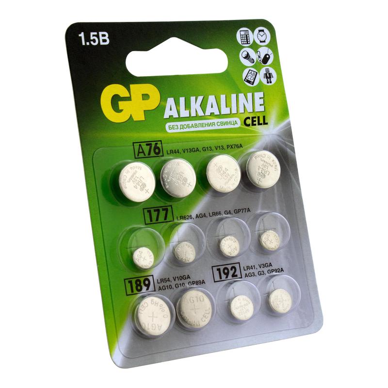 Набор алкалиновых элементов питания LR44 - 4шт; LR66 - 4шт; LR54 - 2шт; LR41 - 2шт (блист.12шт) GP 13805
