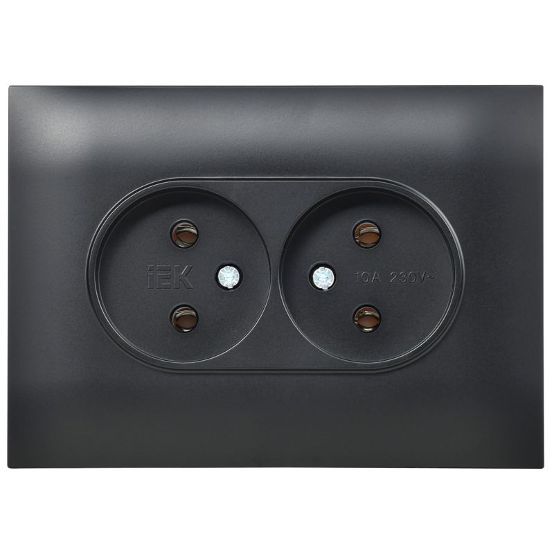 Розетка 2-м SKANDY 10А без заземл. без защ. шторок в сборе SK-R10Bl черн. IEK SK-R20-10-K02-F