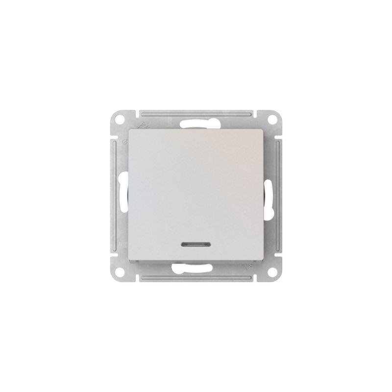 Переключатель 1-кл. AtlasDesign (сх. 6а) 10AX с подсветкой быстрозажим. клем. механизм жемчуж. SE ATN000463S