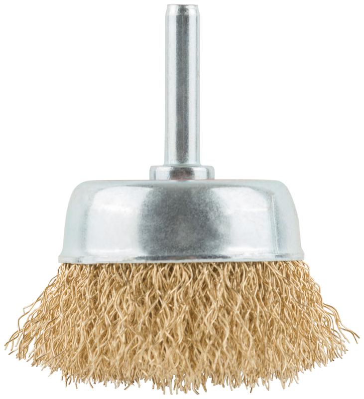 Корщетка чашечная со шпилькой стальная латунированная волнистая проволока 50мм КУРС 38466