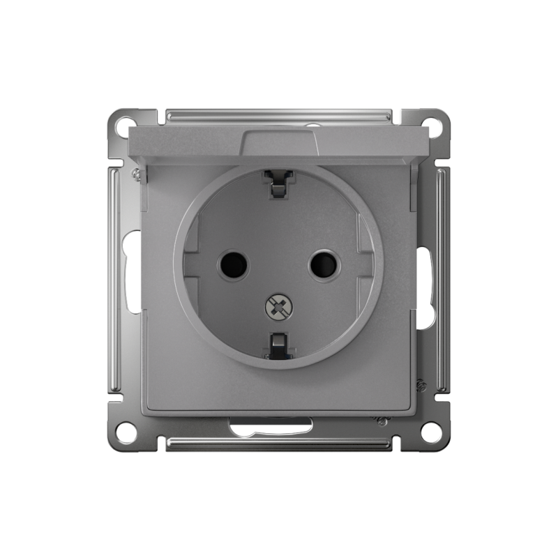 Розетка 1-м СП AtlasDesign 16А IP20 с заземл. защ. шторки с крышкой механизм алюм. SE ATN000346