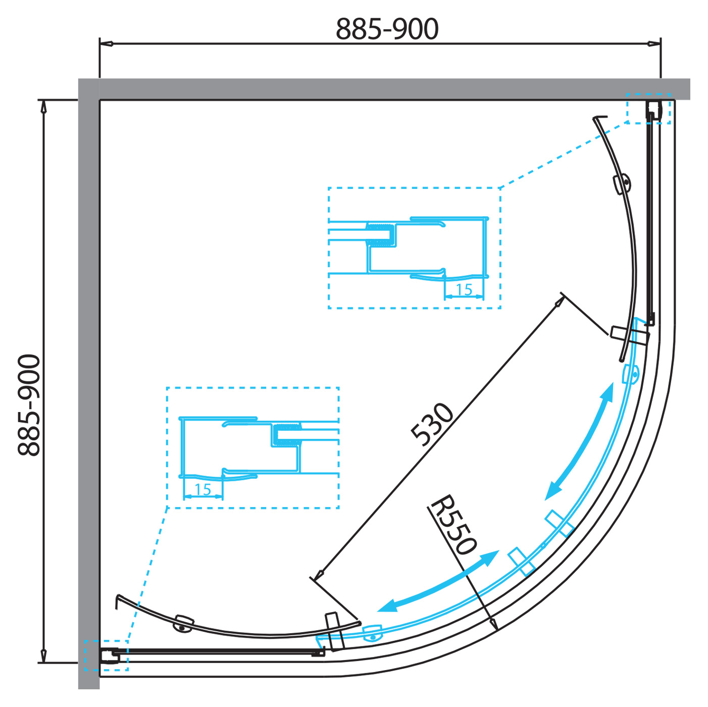 Душевой уголок BelBagno DUE-R-2-90-P-Cr