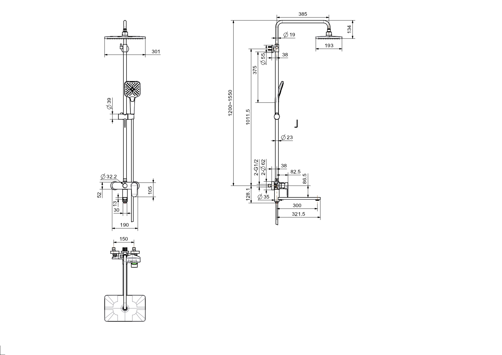 Душевая система Aquatek НИКА  (смеситель для ванны) 3 jet 300х193 мм с длинным изливом AQ2840CR         хром