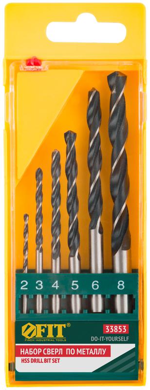 Набор сверл по металлу HSS черненых 6шт ( 2-3-4-5-6-8мм) FIT 33853