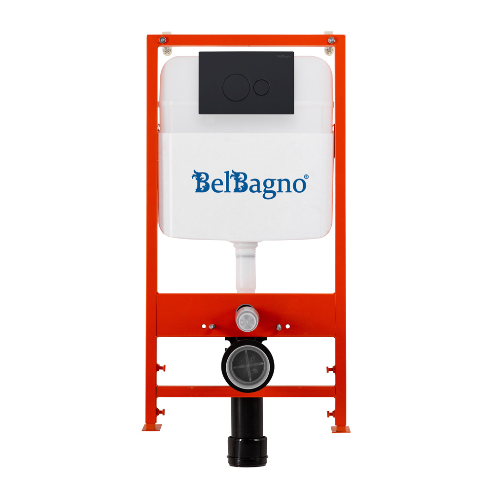 Комплект 2 в 1 Система инсталляции для унитазов BelBagno BB026 с кнопкой смыва BB084NERO