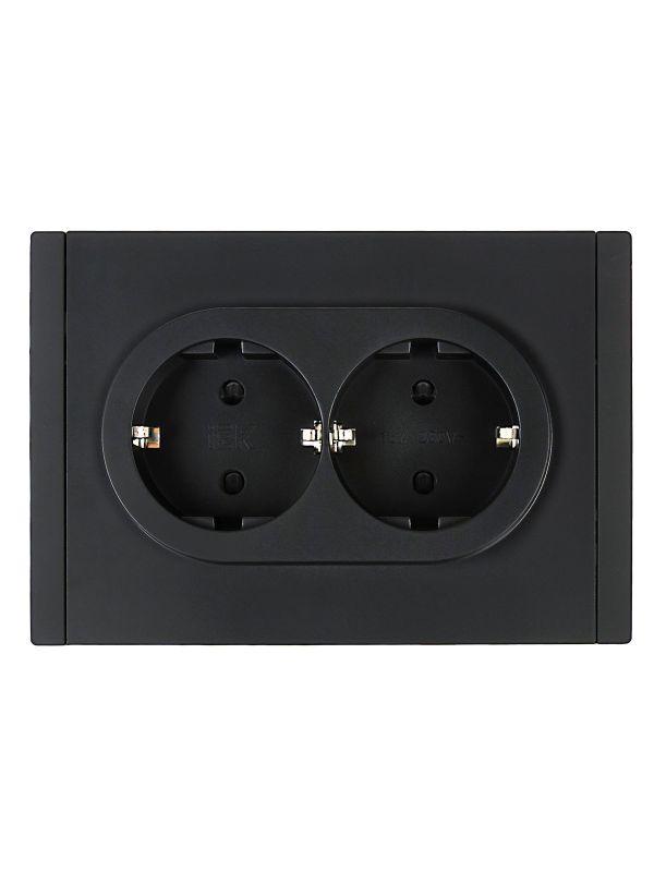 Розетка 2-м СП FORTE&PIANO FP123 16А с заземл. защ. шторки безвинт. крепл. черн. IEK FP-R24-16-1-K02