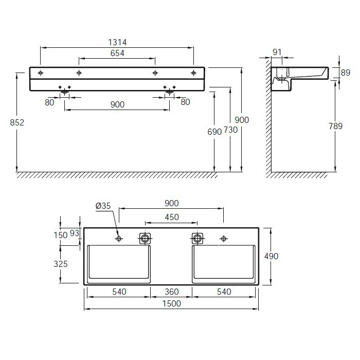 Раковина двойная Jacob Delafon Terrace EXA112-00 150 см