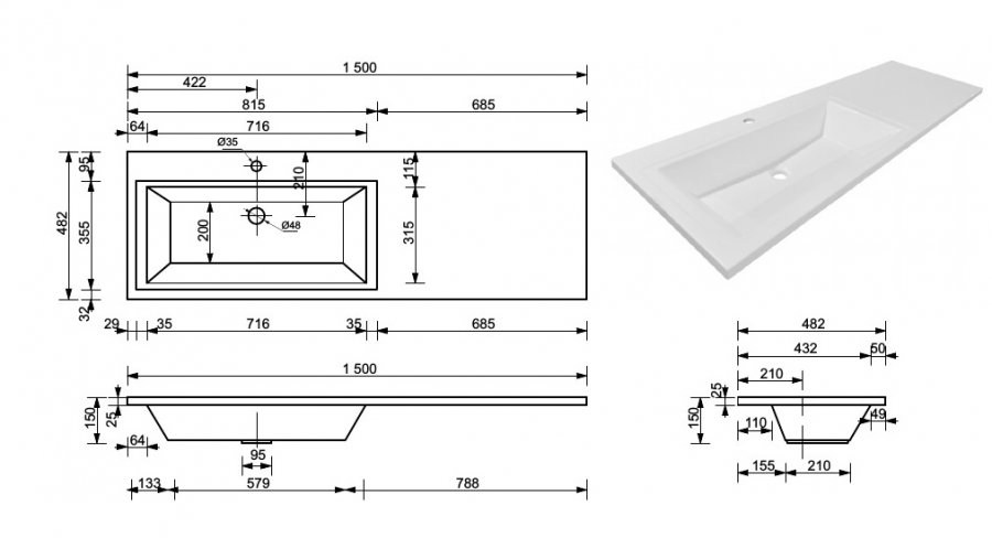 Тумба напольная "Даллас 150", 2 ящика, Люкс белая, PLUS