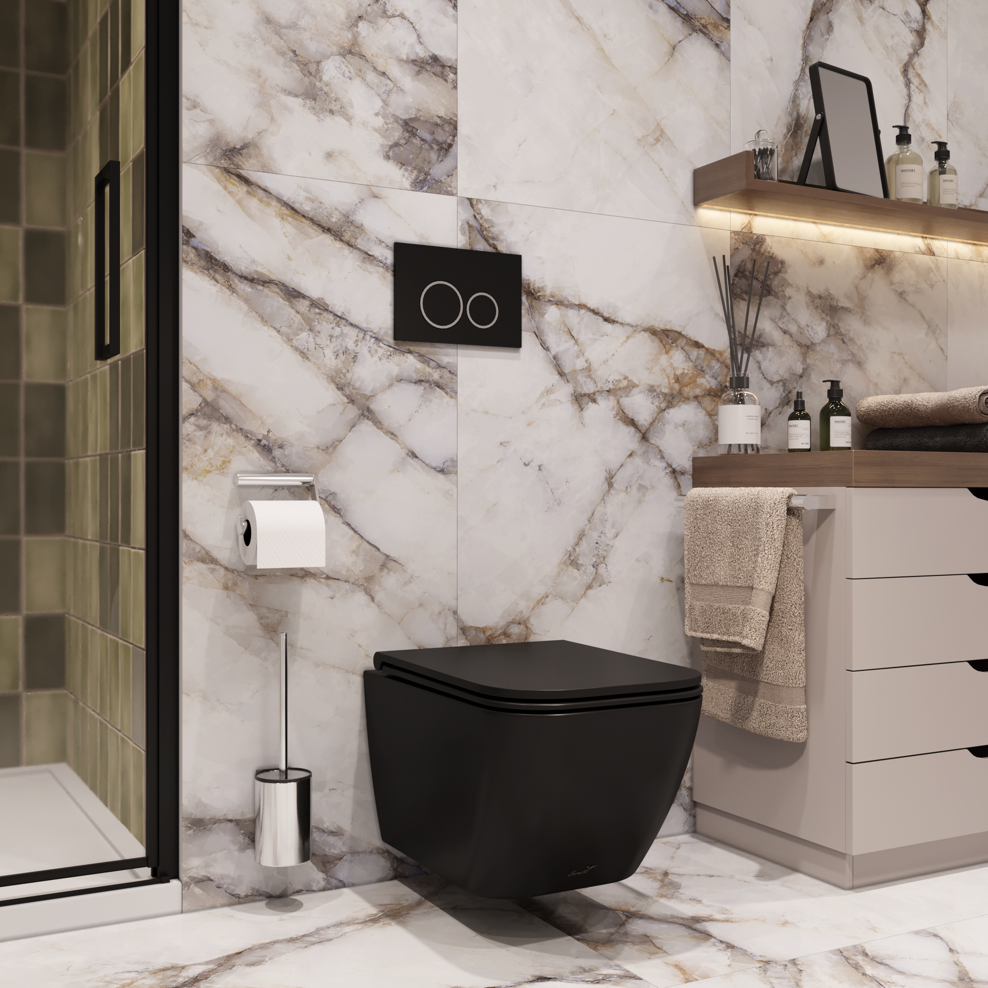 Унитаз MIMI Aria MB подвесной безободковый черный матовый, ТЕРМООБЖИГ (не плёнка) CT8920 Ceruttispa (510х350х355)