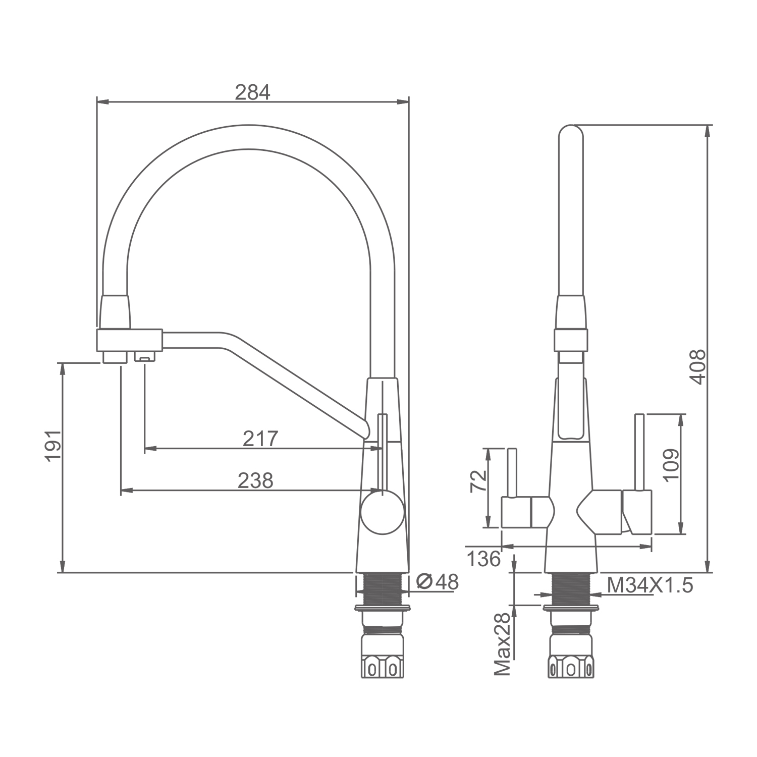 Смеситель для кухни с подключением фильтра Splenka S71.62.05, сатин