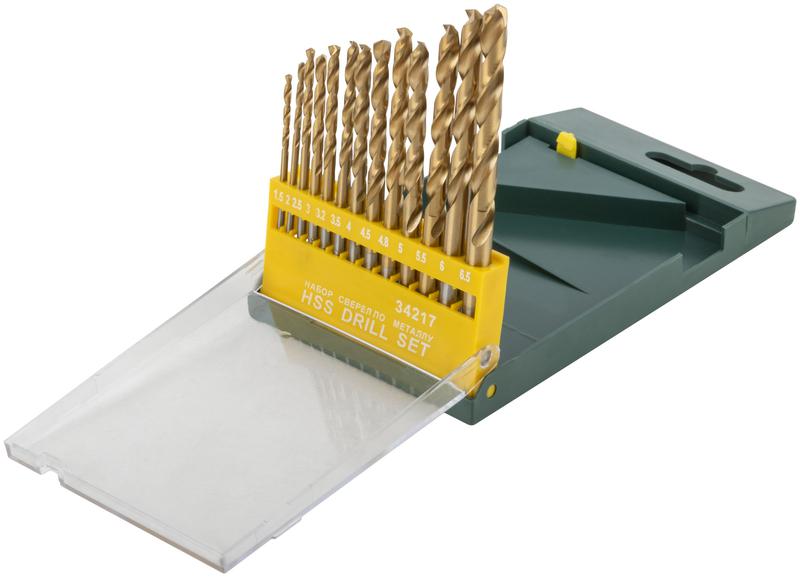 Набор сверл HSS по металлу титан. покрытие (15-2-25-3-32-35-4-45-48-5-55-6-65мм) (13шт) FIT 34217