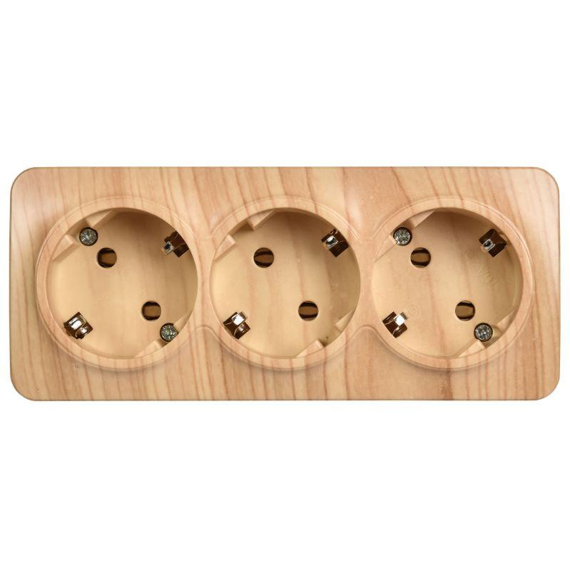 Розетка 3-м ОП GLORY РС23-3-ХС 16А с заземл. сосна IEK ERH31-K34-16