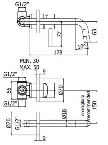 Смеситель для раковины Paffoni LIGHT LIG006NO70 встраиваемый Черный матовый