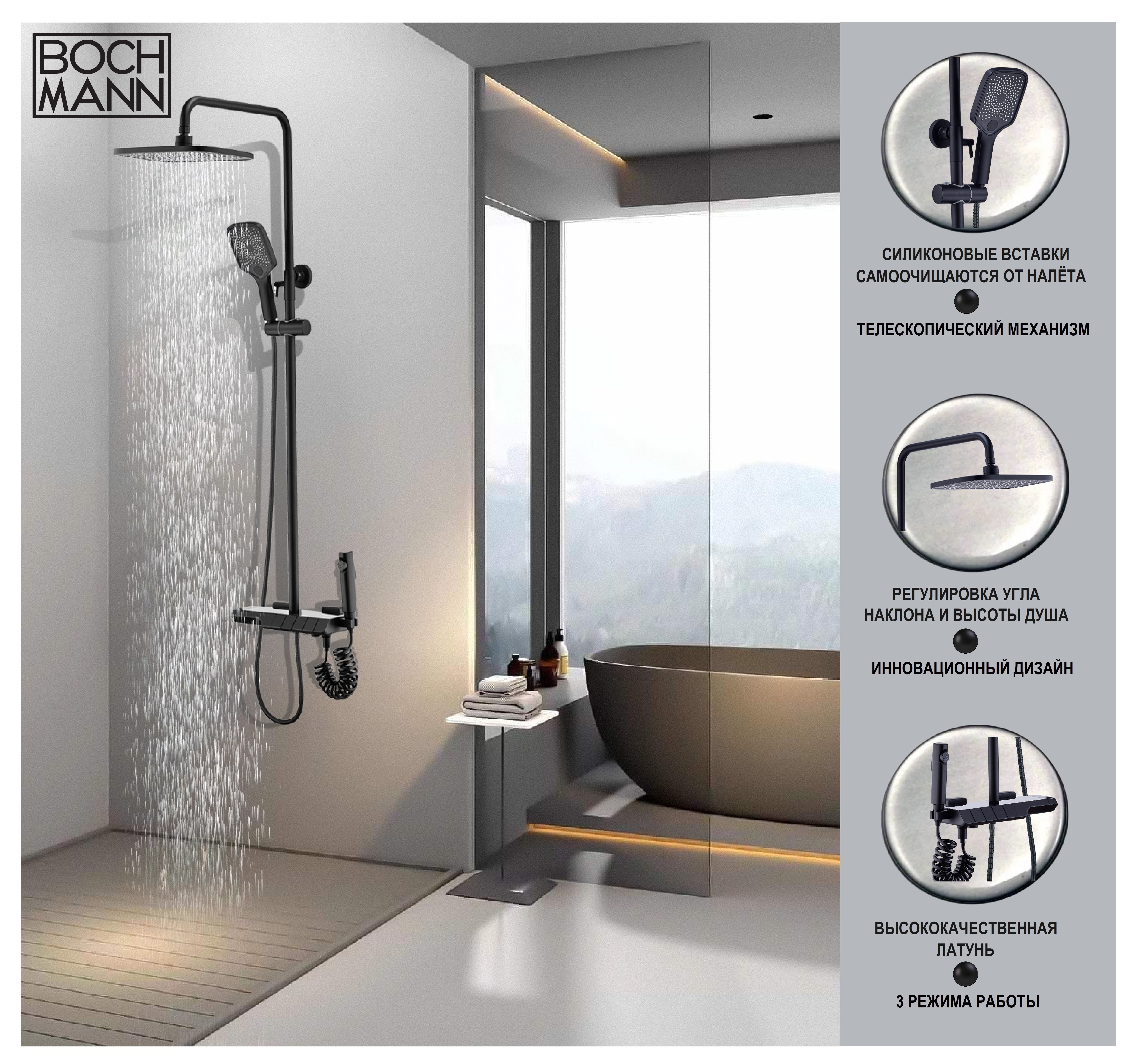 Стойка VETTORRE B TS душевая с термостатом BOCH MANN BM9651 (ЧЕРНЫЙ)