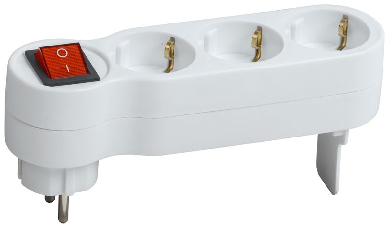 Разветвитель 3-м 16А IP20 Т-01/03В 2P+PE с выкл. бел. IEK WTP10-16-03-ZK-K01