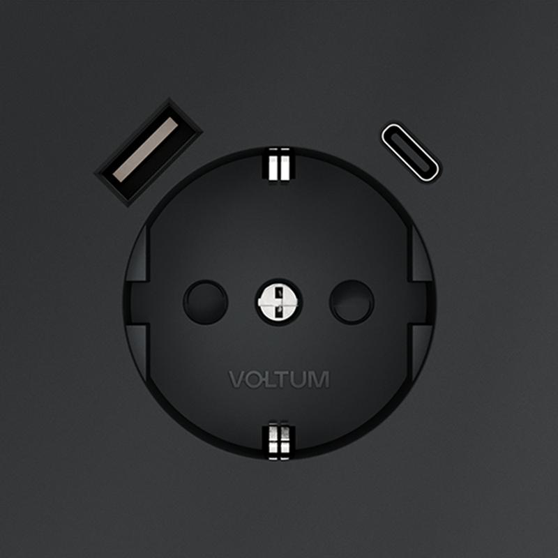 Розетка 1-м СП S70 16А с USB A+С с заземл. защ. шторки механизм графит Voltum VLS040507