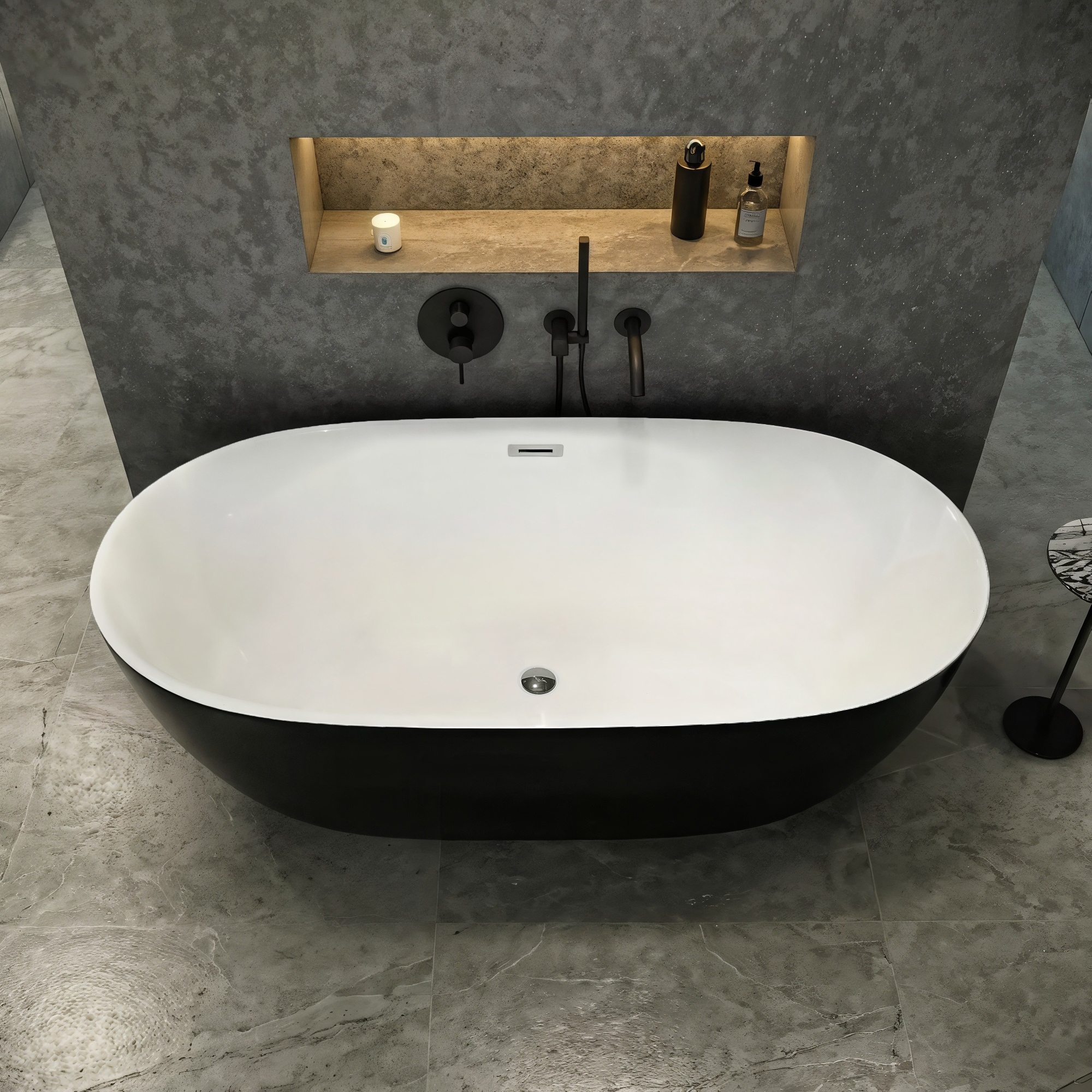 Ванна SKYE170GMB акриловая (1700x750x600) отдельностоящая, черная матовая снаружи, белая внутри, со сливом-переливом Ceruttispa