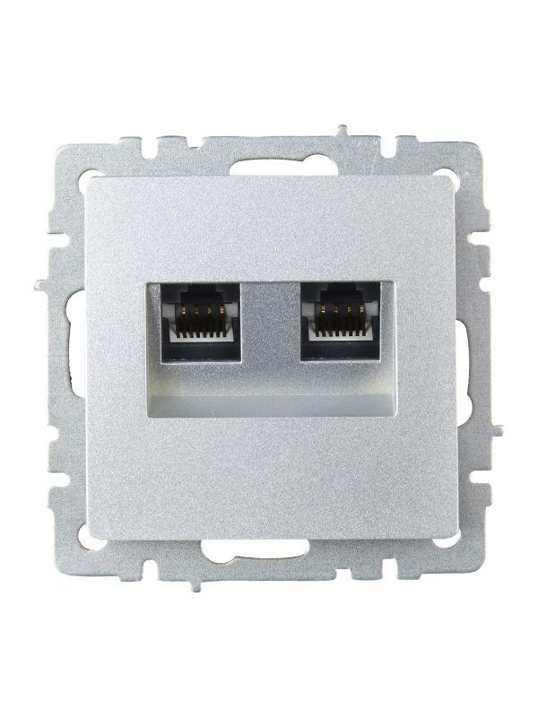 Розетка компьютерная двойн. СП RJ45 кат.6 BRITE РК11-2-БрА механизм алюм. IEK BR-K20-2-K47