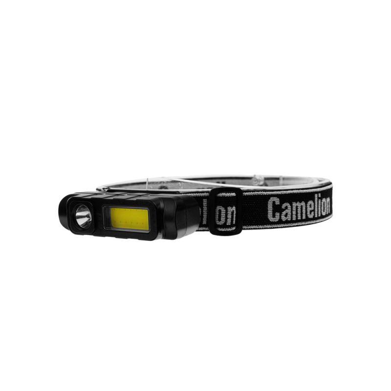 Фонарь налобный LED53414 аккум. 3.7В XPE+COB 3Вт 4 реж. Type-C бокс черн. Camelion 15766