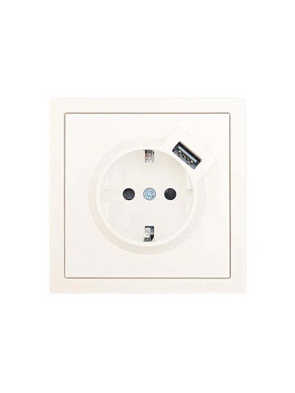 Розетка 1-мест. с/з+USB разъем СП ZIMA IP20 слон. кость LEZARD 704-9088-181