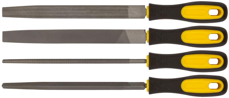 Набор напильников прорезинен. ручка набор 4 шт (трехгранный плоский круглый полукруглый ) 200мм FIT 42596