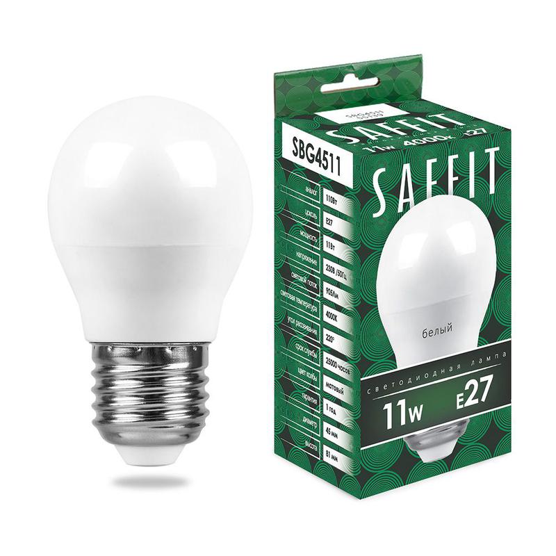 Лампа светодиодная 11Вт 230В E27 4000К G45 SBG4511 SAFFIT 55139