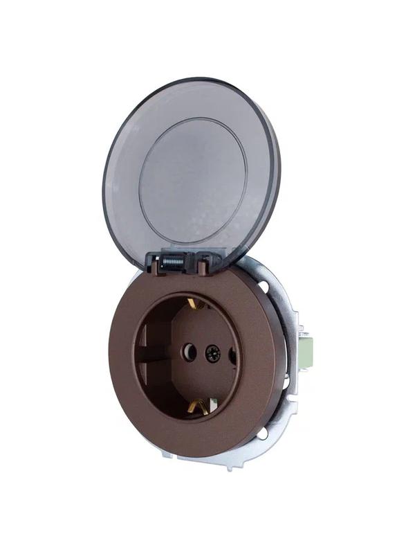 Розетка 1-м СП OSEN IP44 с заземл. с крышкой ПБТ механизм шоколад LEZARD 743-7388-123BIPCH