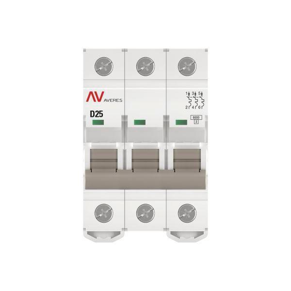 Выключатель автоматический модульный 3п D 25А 6кА AV-6 AVERES EKF mcb6-3-25D-av