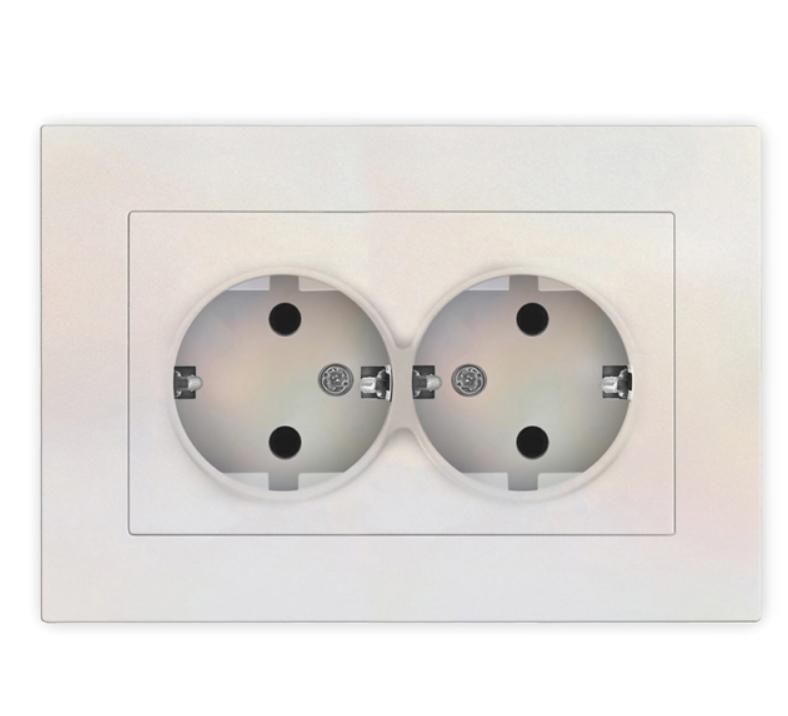 Розетка 2-м СП Афина 16А IP20 с заземл. в сборе жемчуж. Universal A0128-OBr