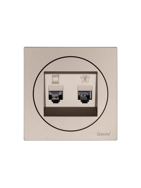 Розетка компьютерная + телефонная OSEN RJ45 кат.6 + RJ11 с модулем механизм титан LEZARD 743-3788-144