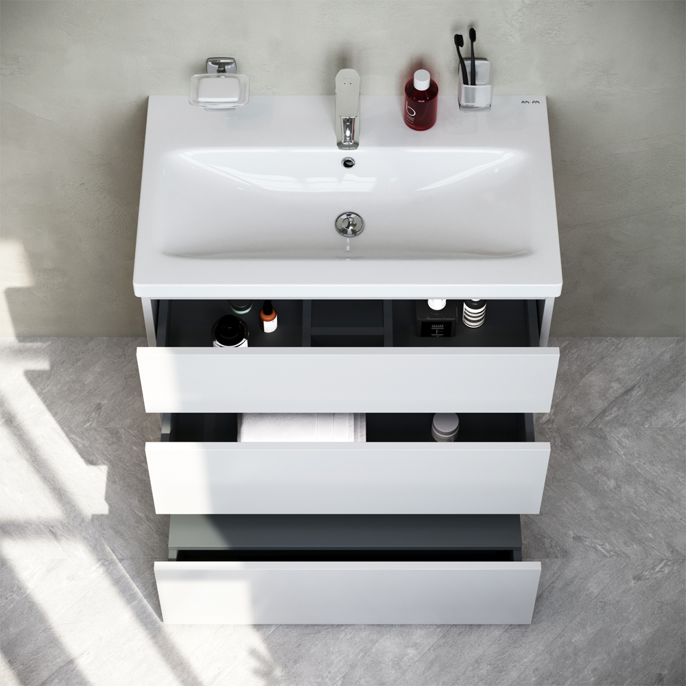 M91FSX0752WG GEM S, База под раковину, напольная, 75 см, 3 ящика, белый глянец