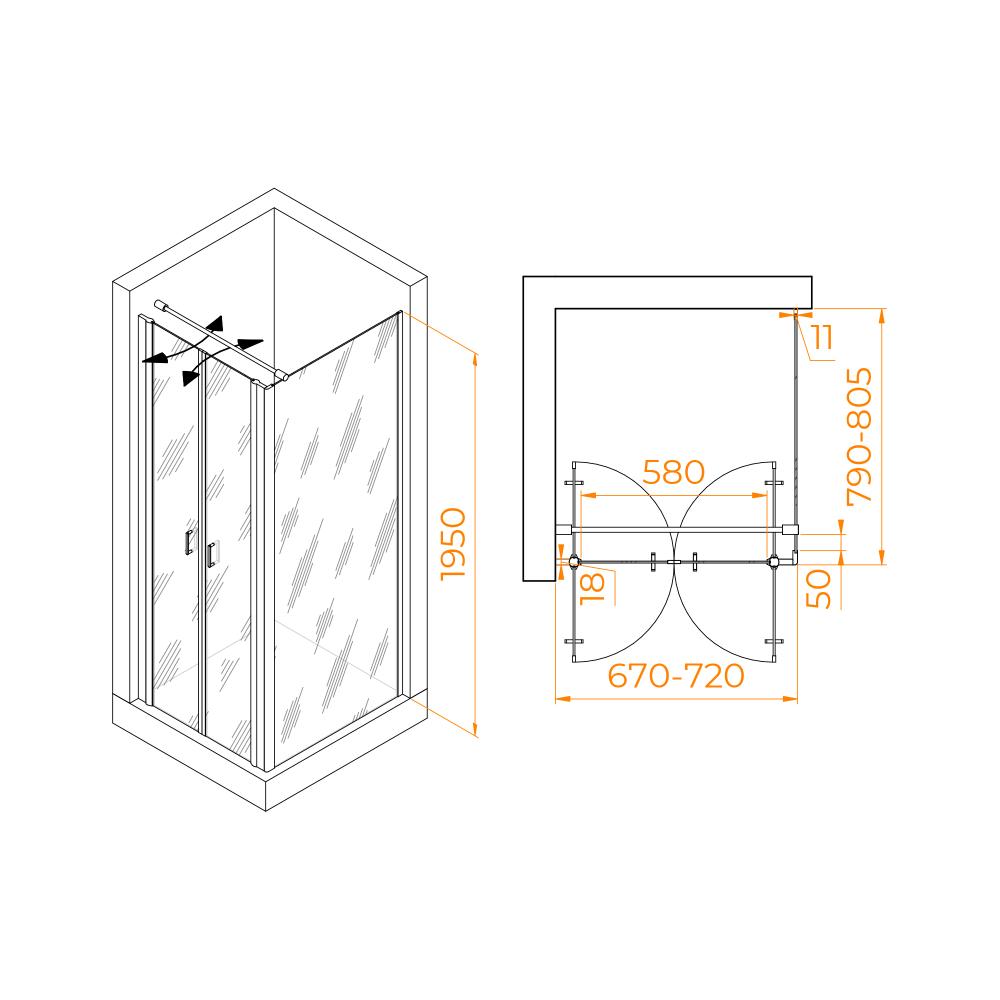 Душевой уголок RGW PA-144 (PA-104+Z-050-2+O-104), 060814478-011