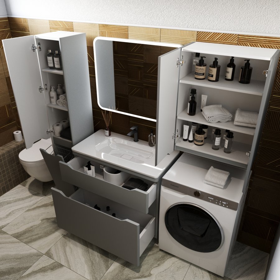 Тумба напольная "Марелла 90" (2 ящ.) Люкс антискрейтч серый, PLUS