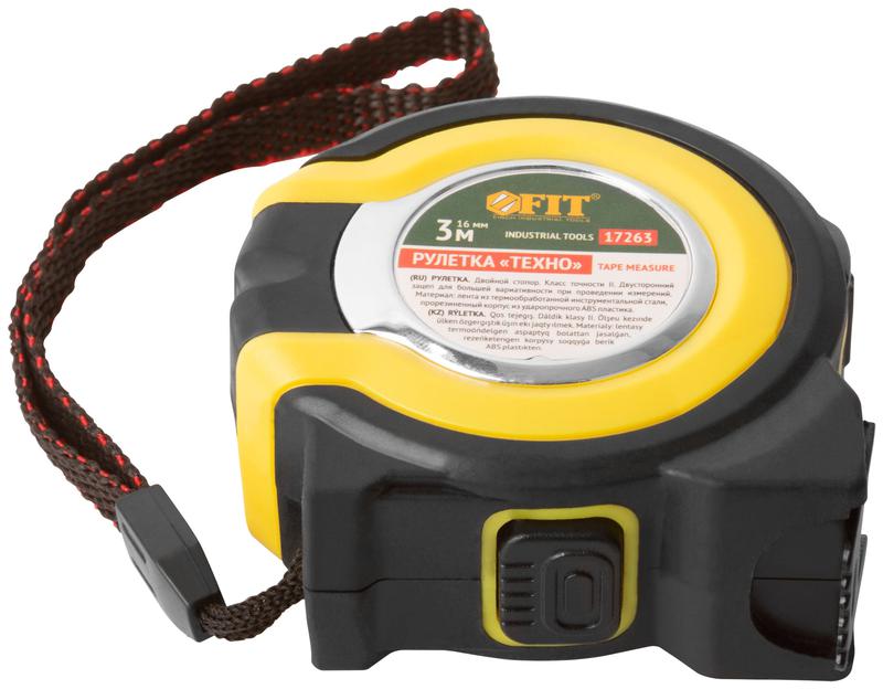 Рулетка Техно 3мх16мм прорезиненный корпус двойн. стопор FIT 17263