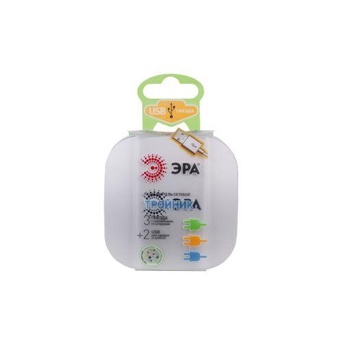 Разветвитель 3-м с заземл. 16А IP20 SP-3e-USB-2A 220В + 2хUSB 2000мА защ. шторки бел. Эра Б0015243