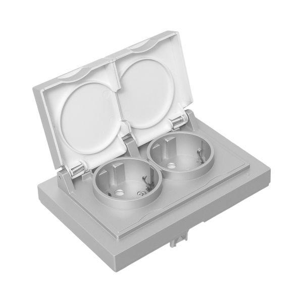 Розетка 2-м СП Эпика 16А IP44 с заземл. защ. шторки с рамкой с крышками механизм алюм. EKF UP1-SOA-211-44